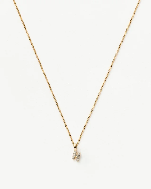 Fine Diamond Initial Mini Pendant Necklace - H | 14ct Solid Yellow Gold Plated/Diamond