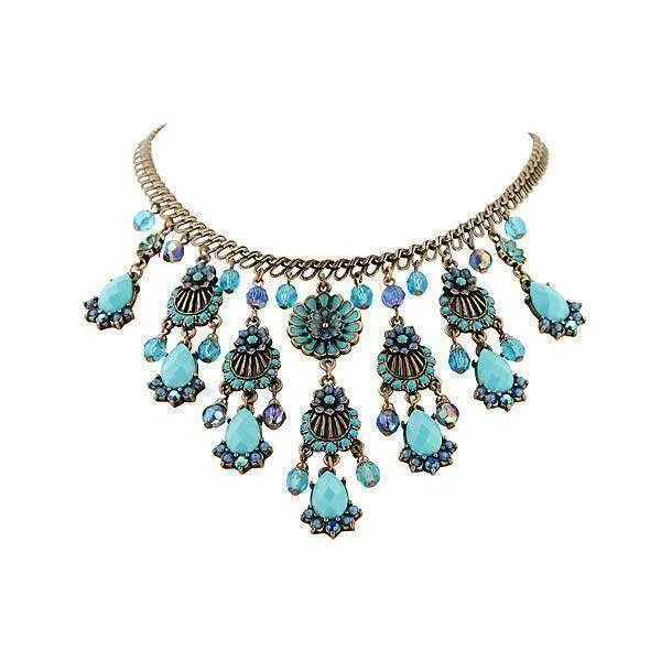 2028 Jewelry Burnished Copper Turquoise AB Crystal Enamel Bib Necklace 16" + 3" Extender