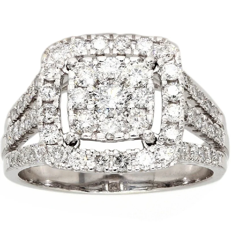 Pompeii3 10k White Gold 1.40 Ct. TDW Diamond Engagement Ring IGI Certified Cushion Frame Halo