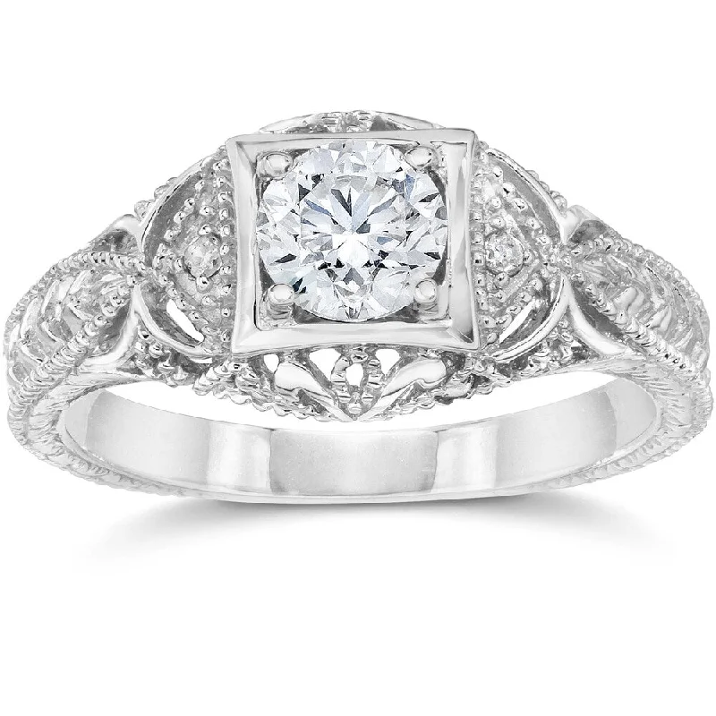 14k White Gold 5/8 ct TDW Vintage Diamond Antique Engagement Ring