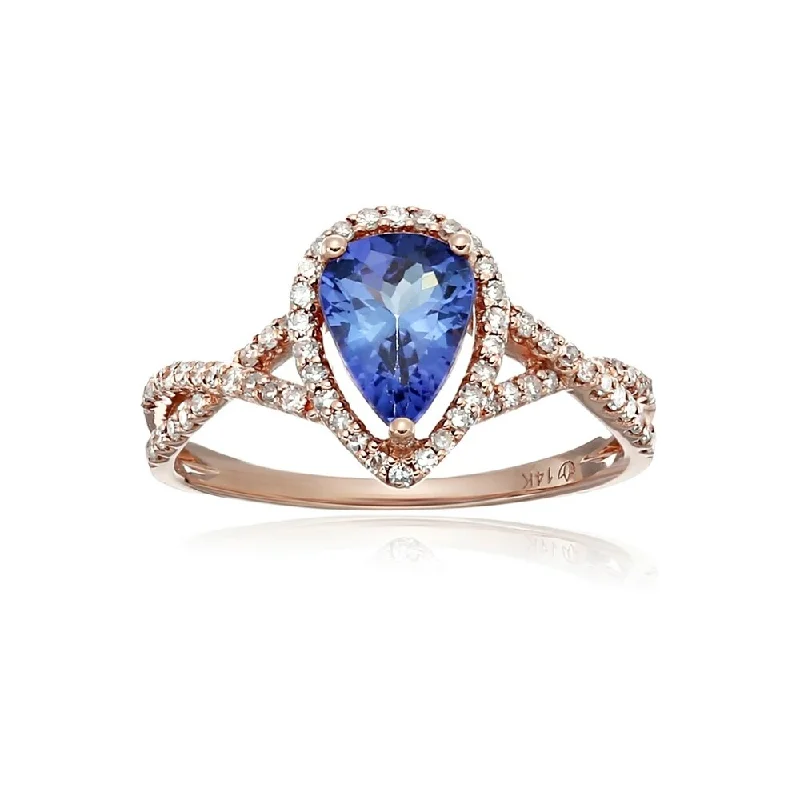 14k Rose Gold Tanzanite and Diamond Solitaire Engagement Ring