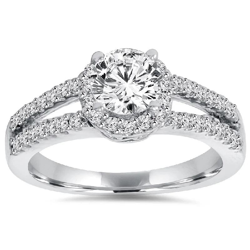 14k White Gold 1 ct TDW Lab-Grown Diamond Halo Engagement Ring