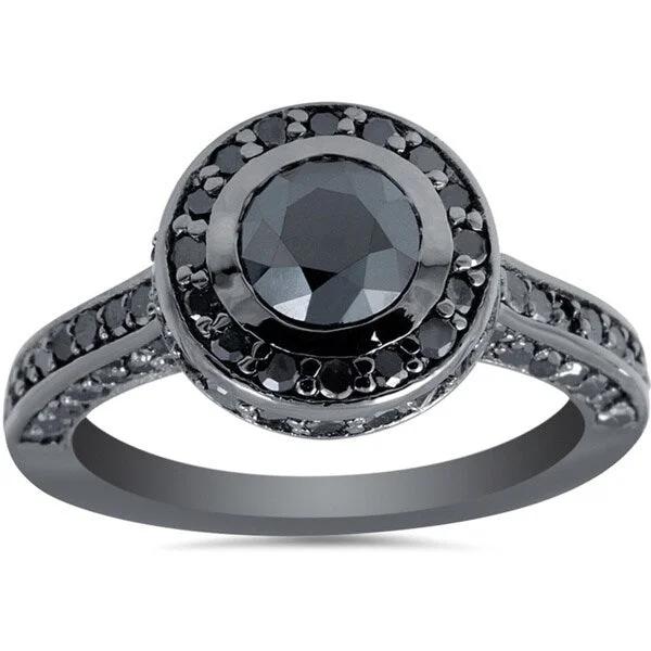 Pompeii3 14k Black Gold Plated Gold 1 3/4ct Black Diamond Halo Bazel Engagement Ring