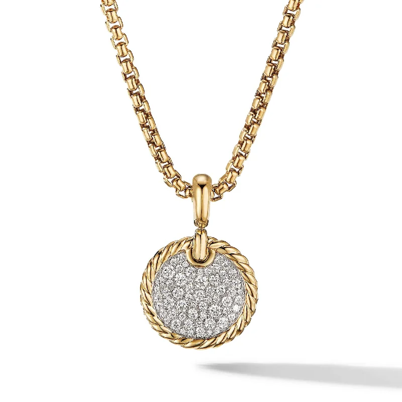 DY Elements Disc Pendant in 18K Yellow Gold with Pave Diamonds