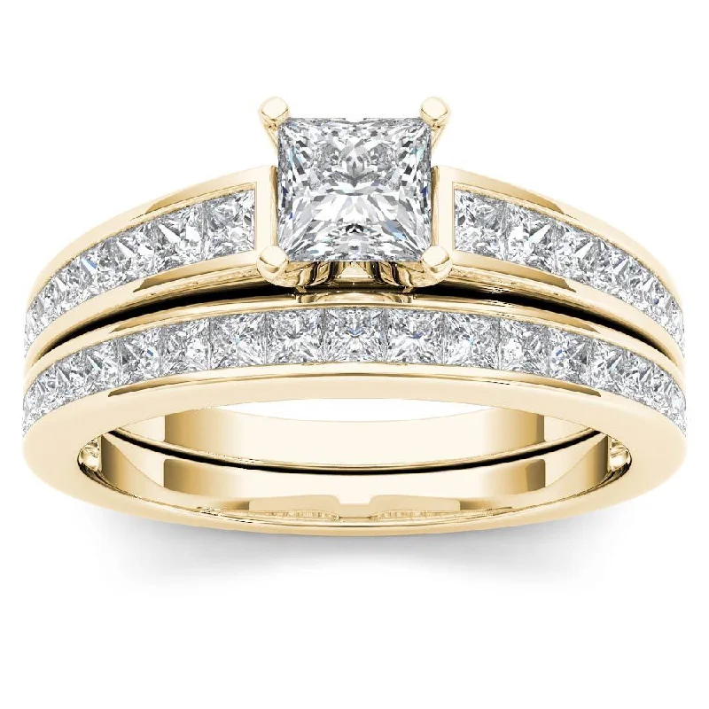 De Couer 14k Yellow Gold 1 1/2ct TDW Diamond Classic Engagement Ring Set with One Band