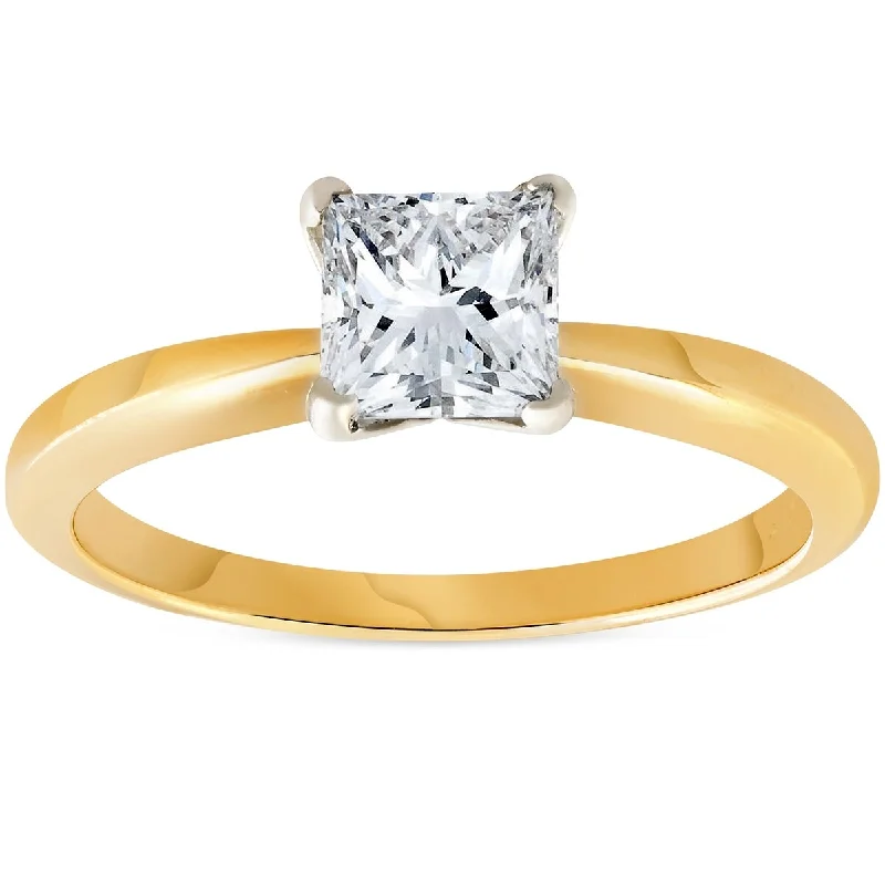 1ct Princess Cut Diamond Solitaire 14k Yellow Gold Engagement Ring