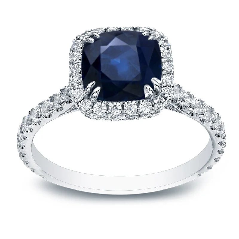 Auriya Cushion-Cut 1 1/5ct Blue Sapphire and 4/5ct TDW Diamond Halo Engagement Ring 18k White Gold