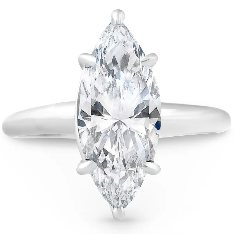 Certified 3Ct Marquise Diamond Solitaire Engagement Ring White Gold Lab Grown