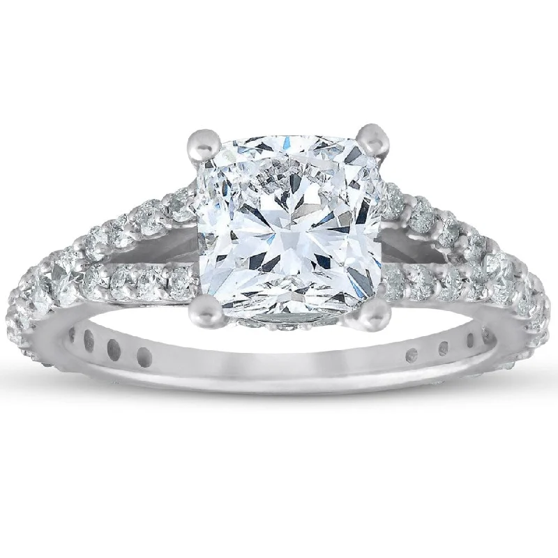 Pompeii3 14k White Gold 2 1/2 ct ttw Cushion Diamond Engagement Ring Clarity Enhanced