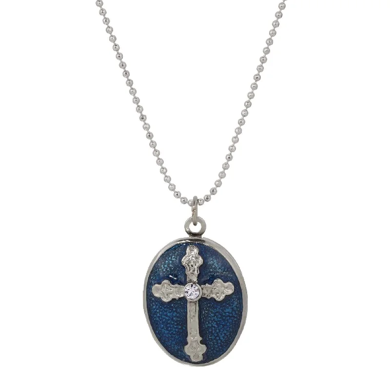 Symbols Of Faith Budded Cross Oval Enamel Photo Locket Necklace 18"