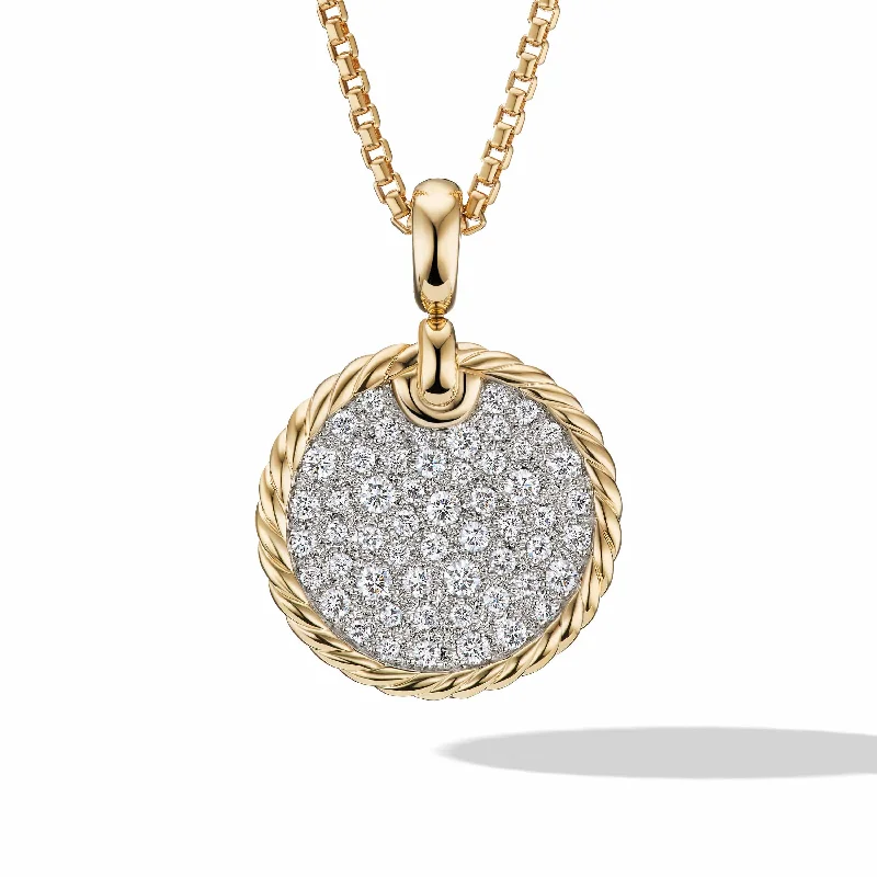 DY Elements Disc Pendant in 18K Yellow Gold with Pave Diamonds