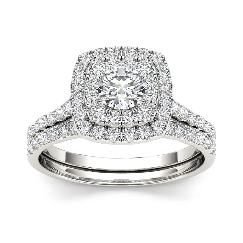 De Couer 1 1/4 ct TDW Diamond Halo Engagement Ring Set