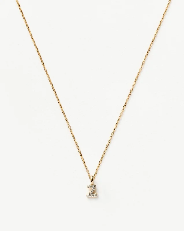 Fine Diamond Initial Mini Pendant Necklace - Z | 14ct Solid Yellow Gold Plated/Diamond