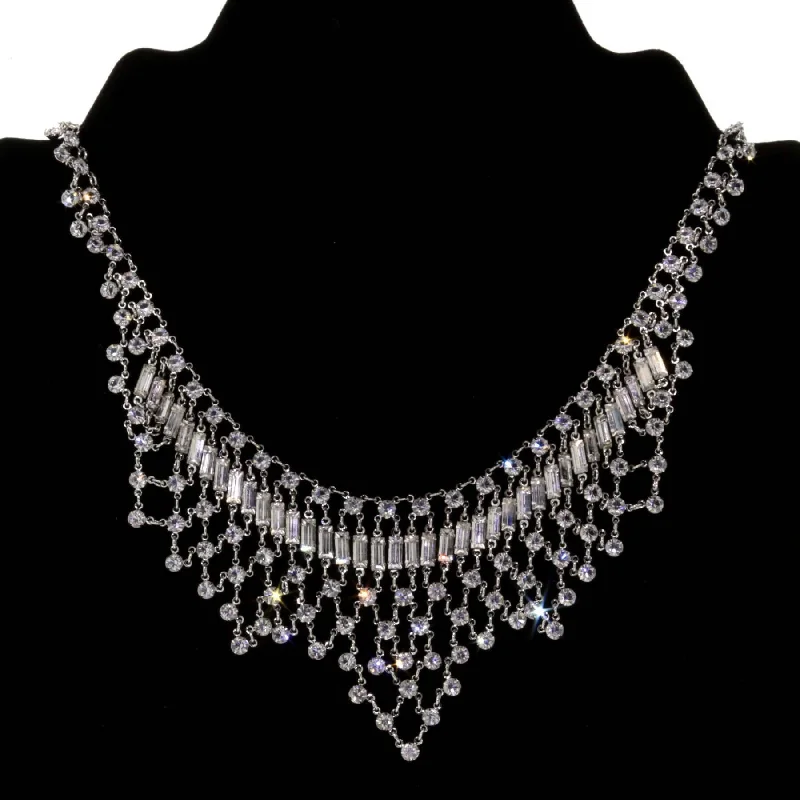 1928 Jewelry Round & Baguette Austrian Crystal Bib Statement Necklace 15"