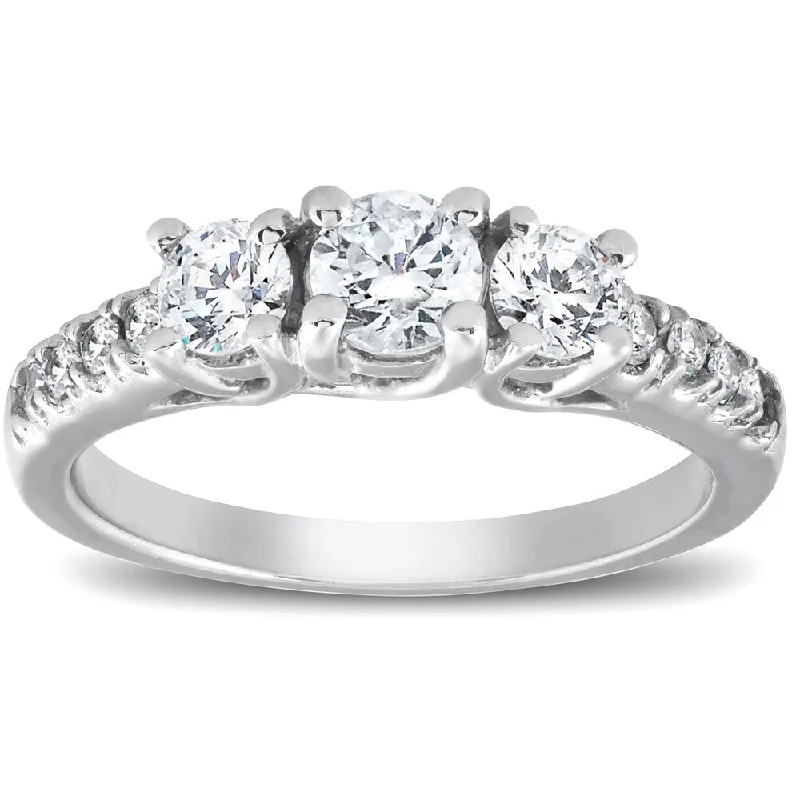 Pompeii3 14k White Gold 1 1/10 Ct TDW Three Stone Diamond Engagement Ring