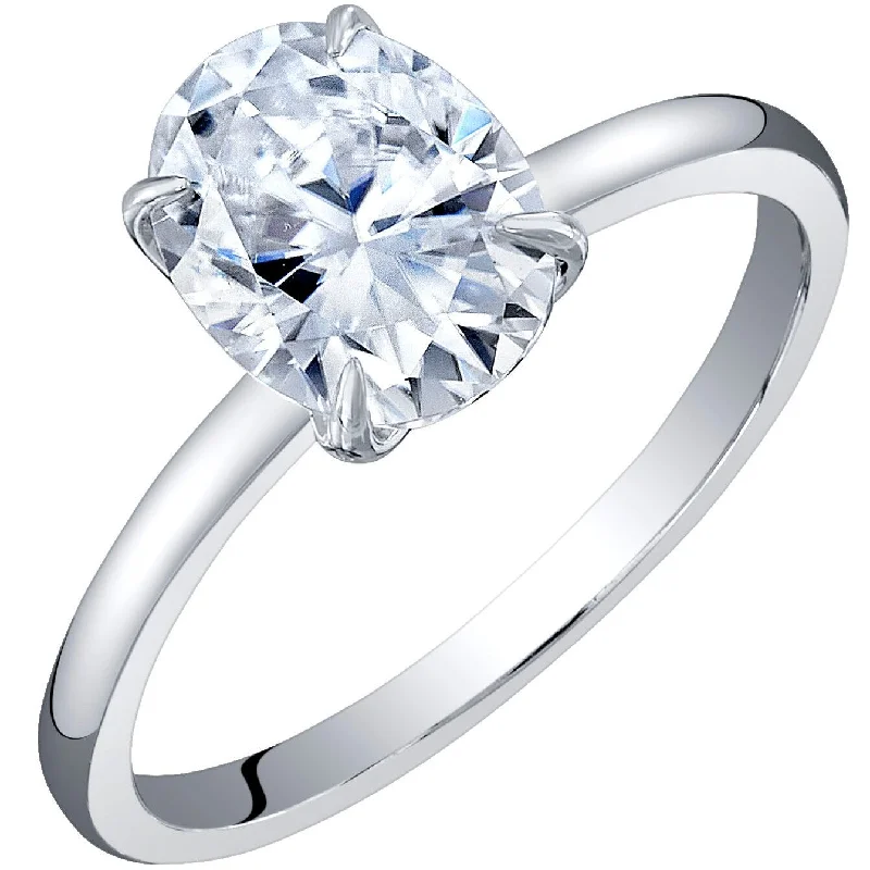 Oravo 2ct Moissanite Oval Solitaire Engagement Ring in 14k White Gold