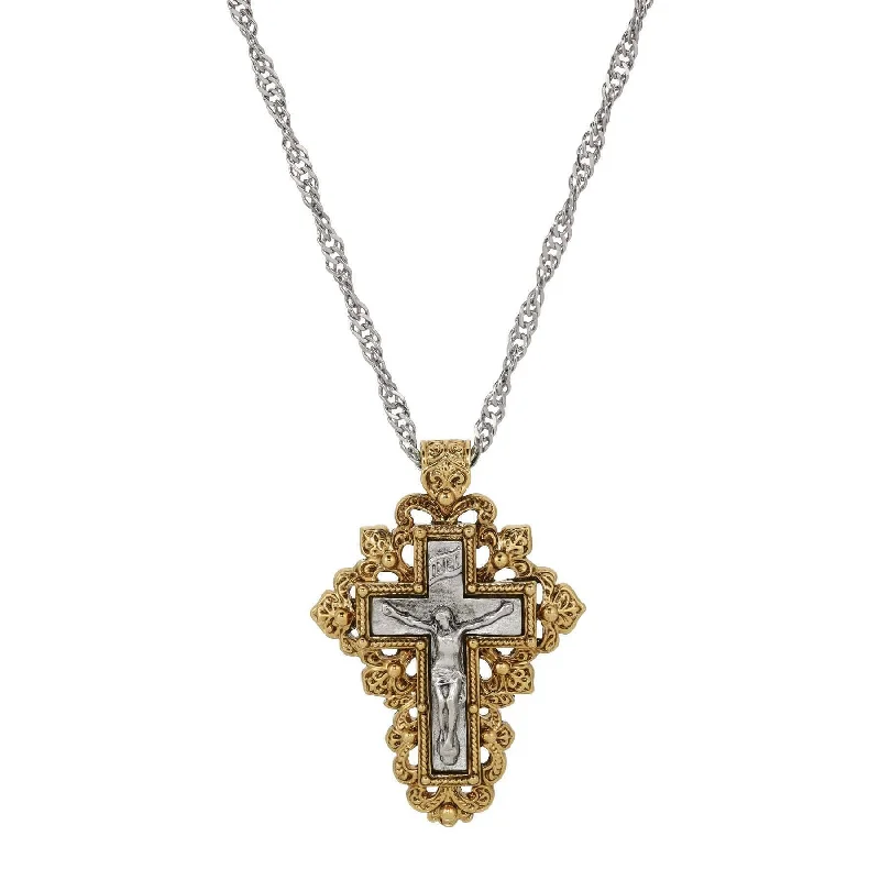 Symbols Of Faith Fleur De Lis Cross & Crucifix Pendant Necklace 24"