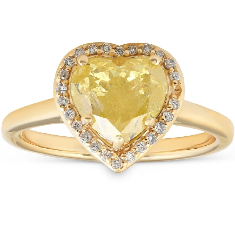 14k Yellow Gold 2.25 Ct TDW Fancy Yellow Heart Diamond Halo Engagement Ring GIA Certified Size 7