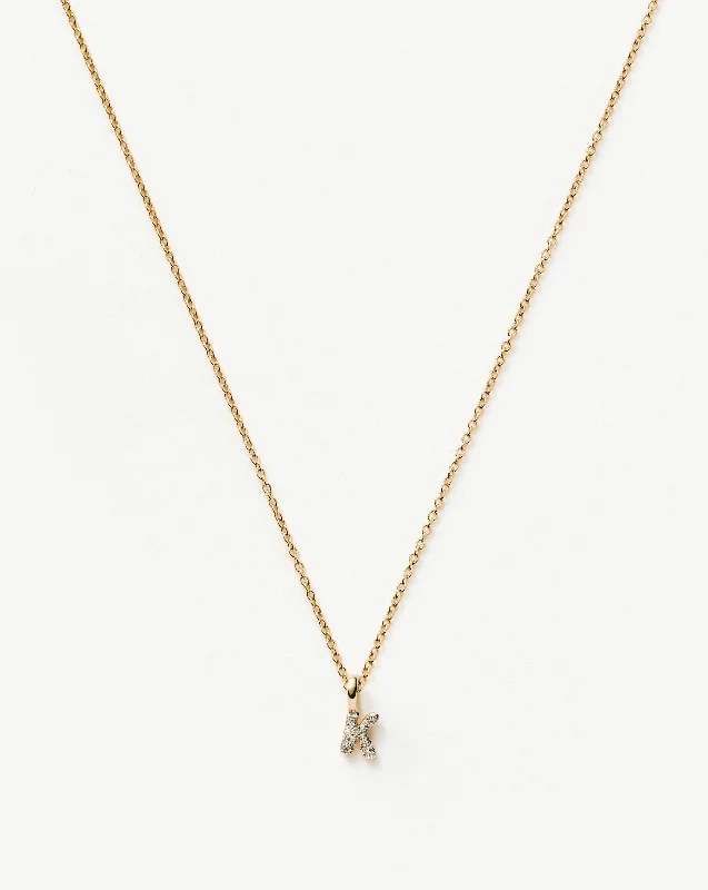 Fine Diamond Initial Mini Pendant Necklace - K | 14ct Solid Yellow Gold Plated/Diamond