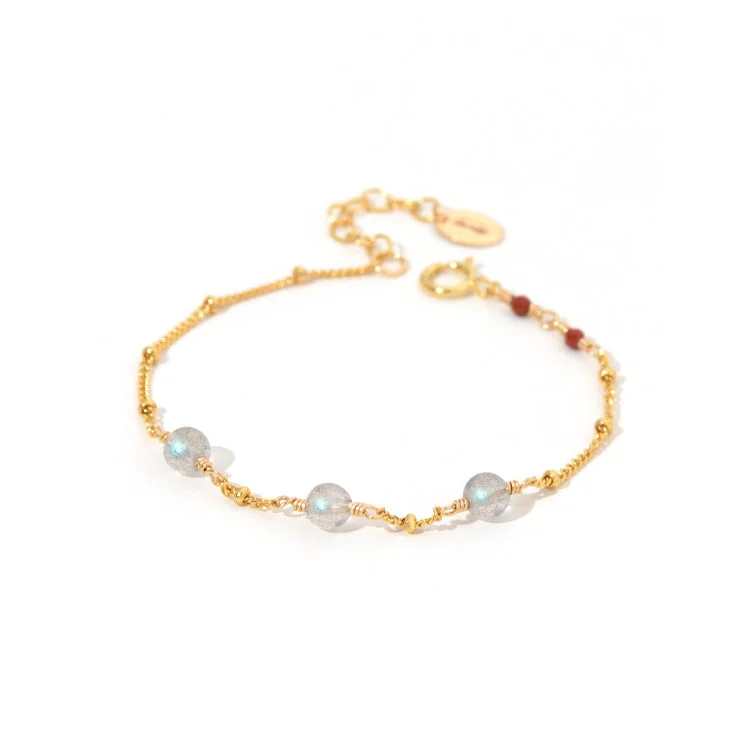 Boho Womens Grey Moonstone Bracelet 14k Gold Plated