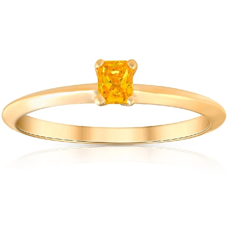 1/4Ct Solitaire Cushion Cut Diamond 14k Yellow Gold Engagement Ring Lab Grown