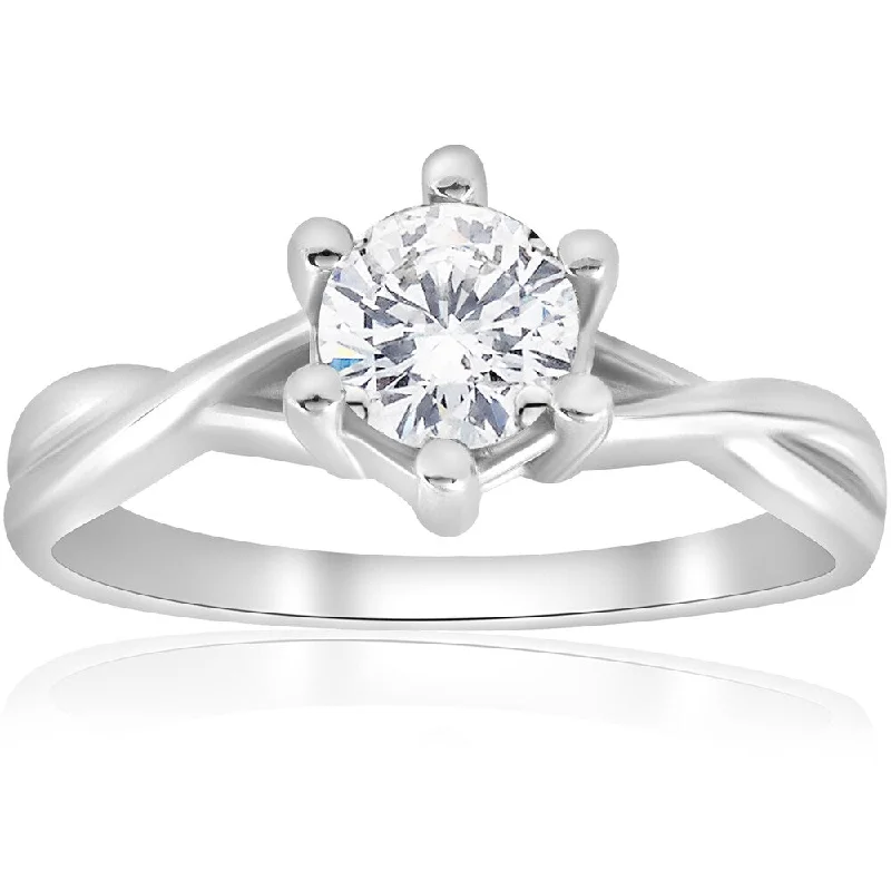 14k White Gold 3/4 ct TDW Solitaire Diamond Engagement Ring Interwoven Polished Setting (I-J,I2-I3)